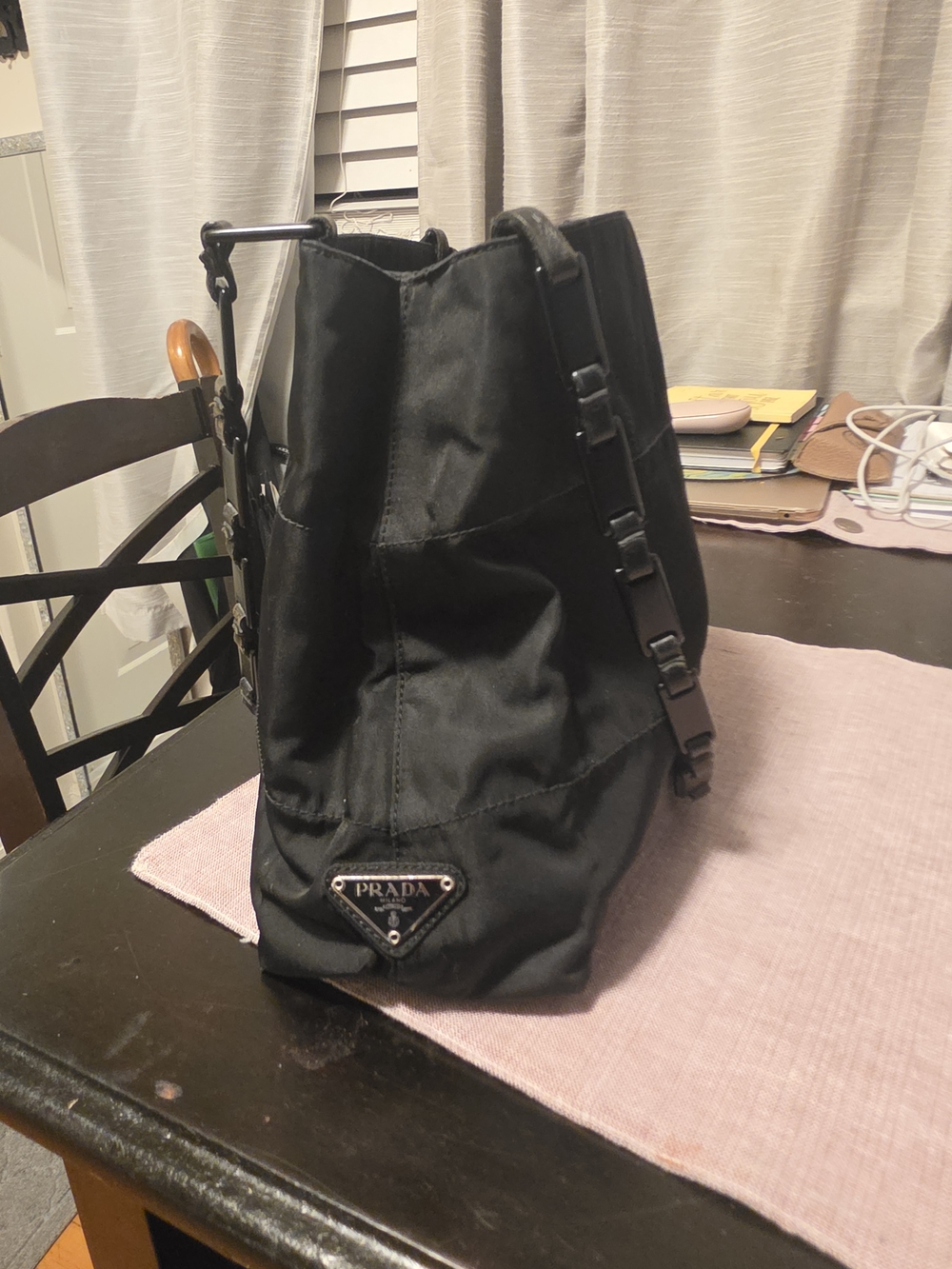 Vintage Prada Tessuto black nylon triangle logo shoulder bag. - Picture 6 of 6